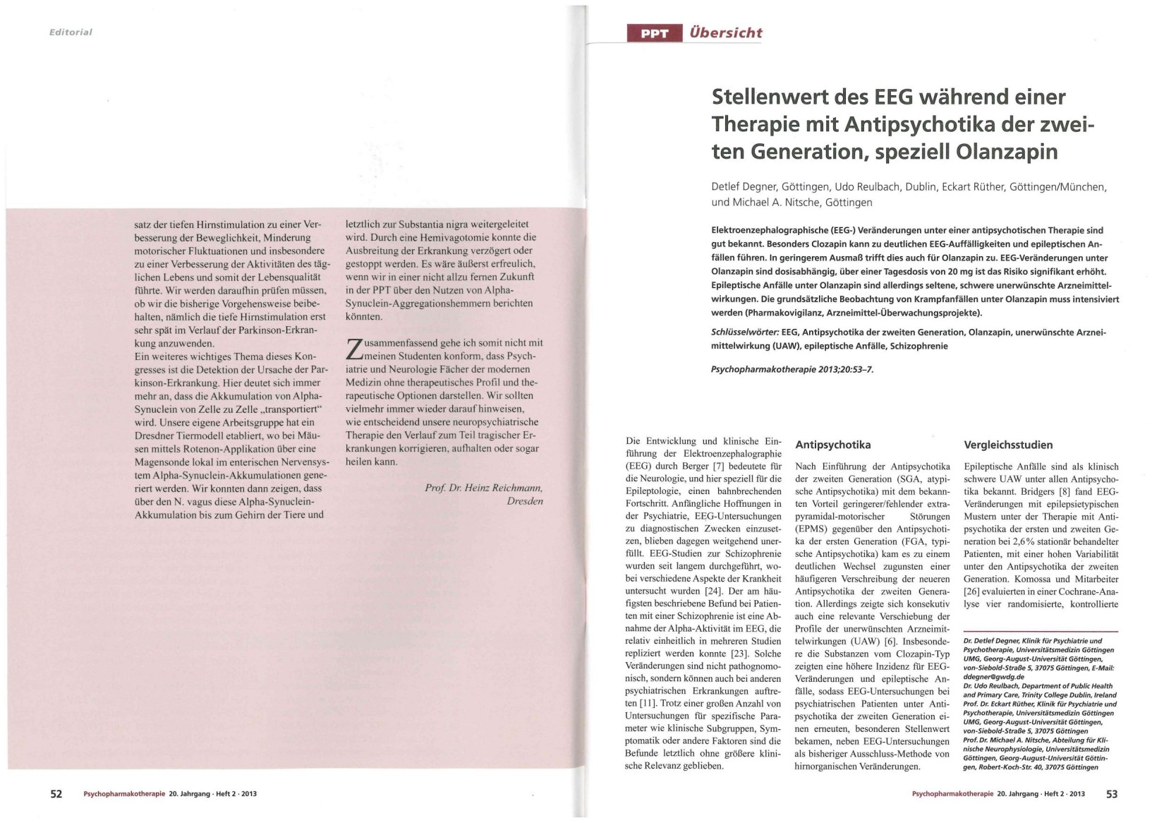 Stellenwert des EEG während einer Therapie mit Antipsychotika der 2. Generation, speziell Olanzapin PPT