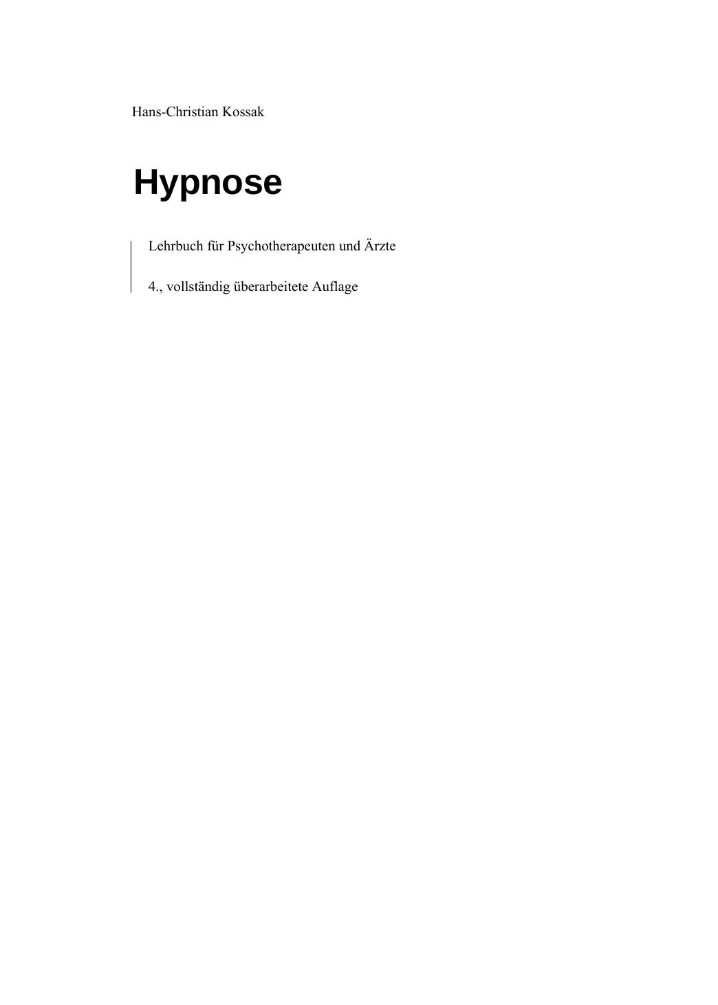 Hypnose - Lehrbuch für Psychotherapeuten und Ärzte